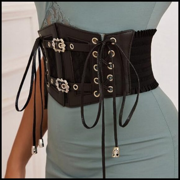 Vintage Lace-Up Corset Belt Elastic Waist Waspie Wide Punk Rock Chic main image 6